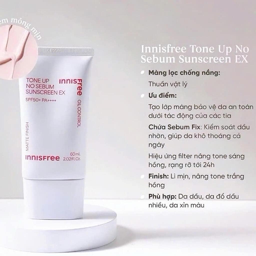 Kem Chống Nắng Innisfree Tone Up No Sebum EX SPF50+ 60ml 2 (1)