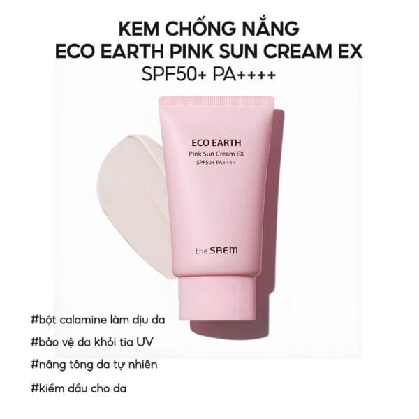 Kem chống nắng The Saem Eco Earth Pink Sun Cream hồng 2 (1)