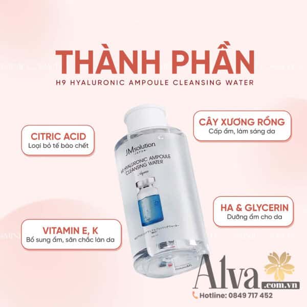 Nước Tẩy Trang Dịu Nhẹ JM Solution H9 Hyaluronic Ampoule Cleansing Water Aqua 1